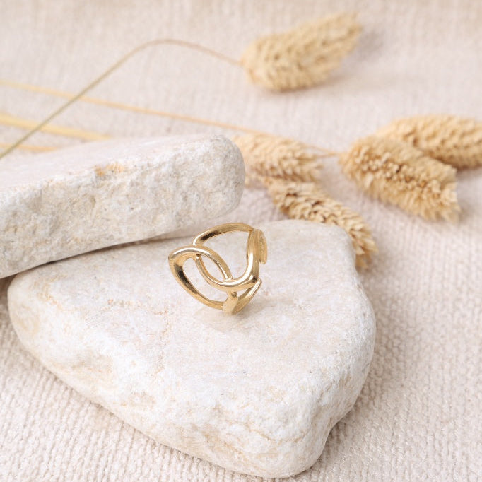 Golden Cross-Lined Ring
