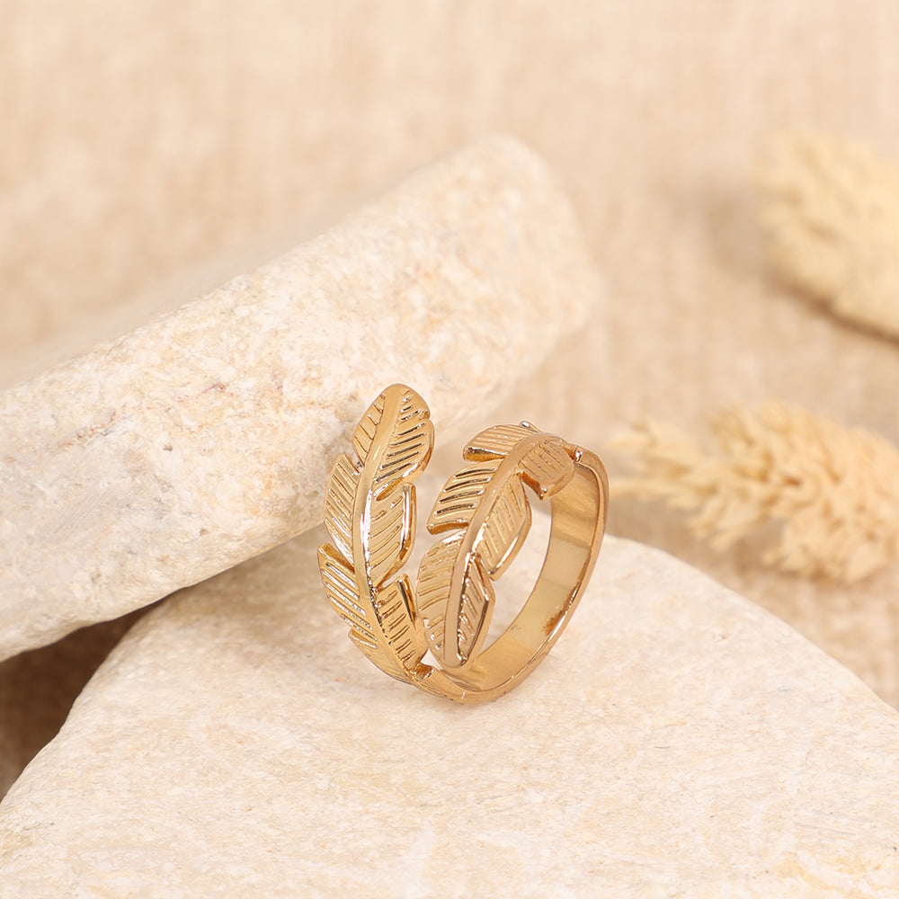 Double Feather Statement Gold-Plated Ring