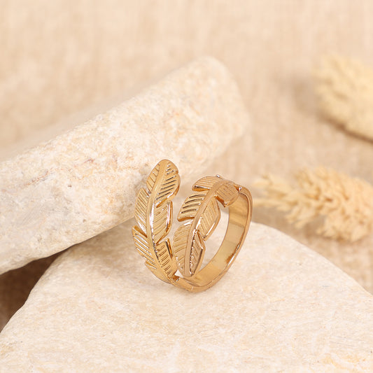 Double Feather Statement Gold-Plated Ring