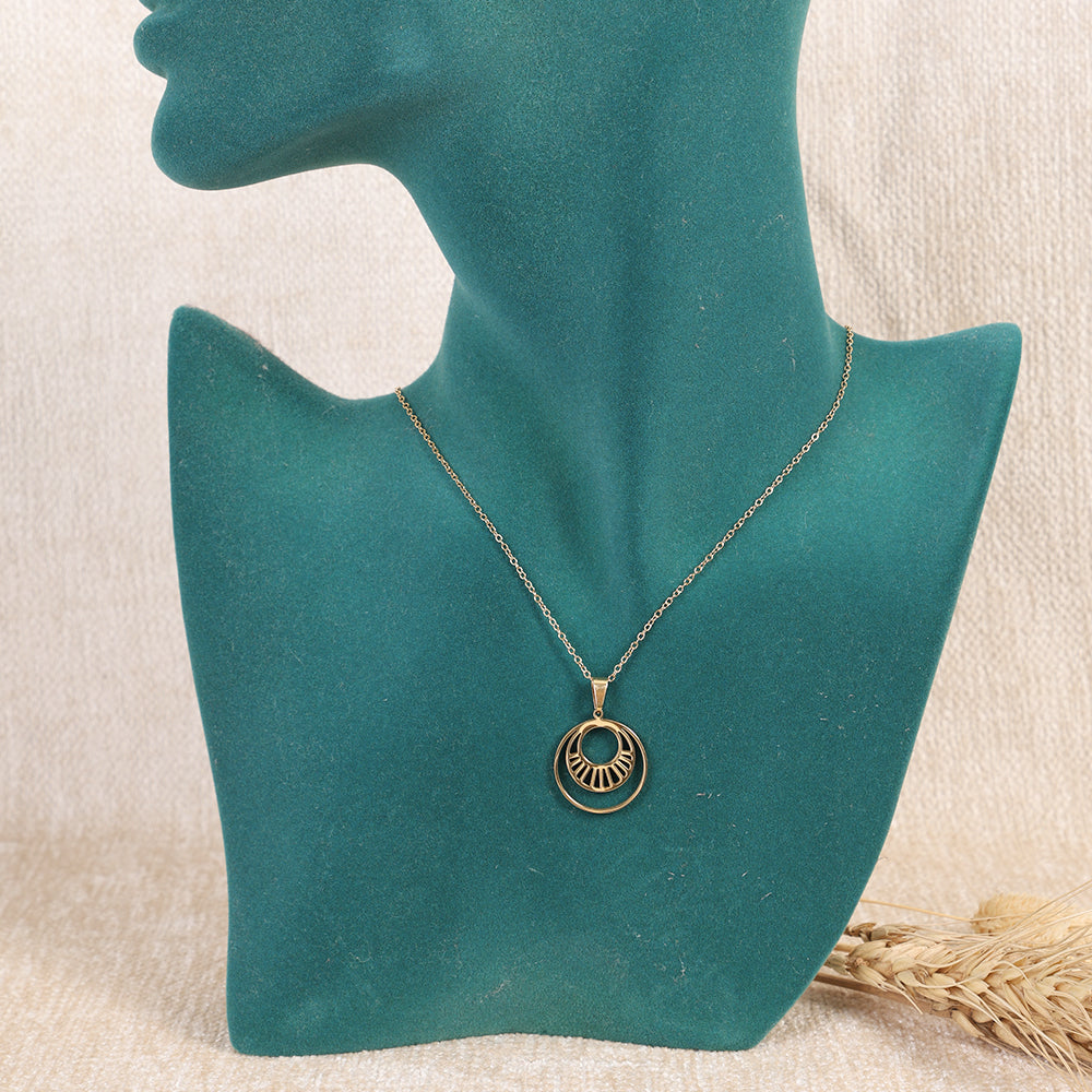 Geometric Double-Circle Rayed Necklace