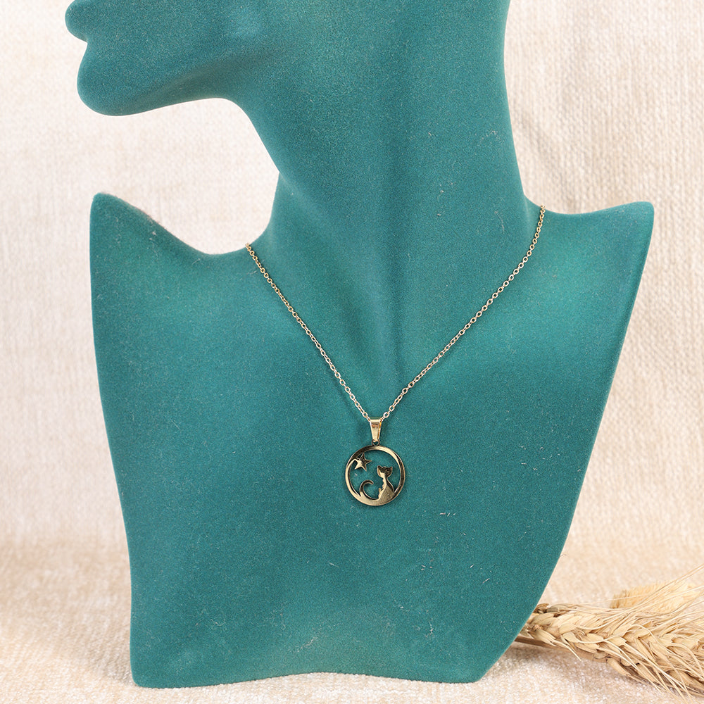 Celestial Cat and Stars Charm Necklace