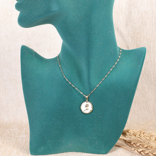 Mother of Pearl Tree of Life Coin Necklace