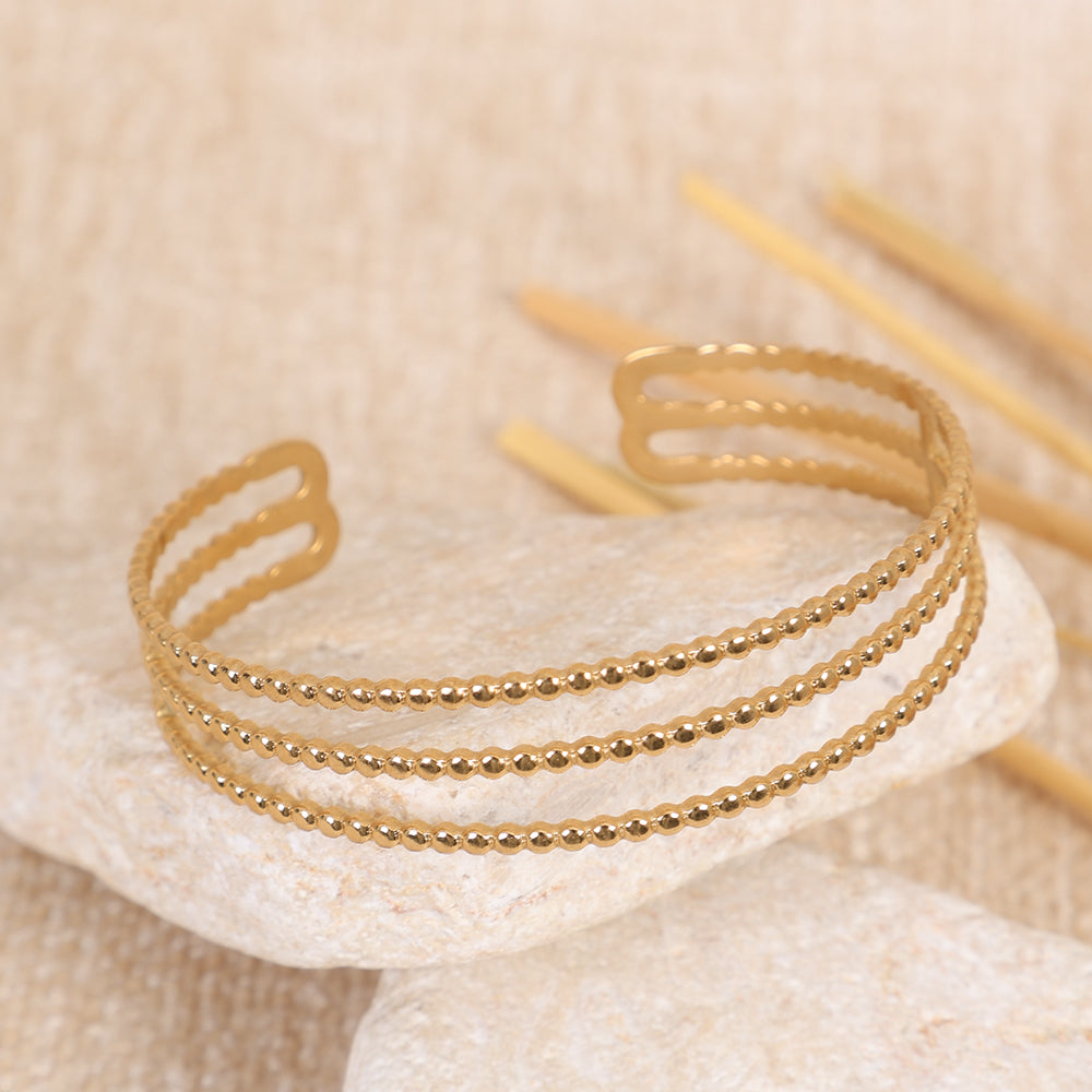 Triple-Band Gold Beaded Cuff Bracelet