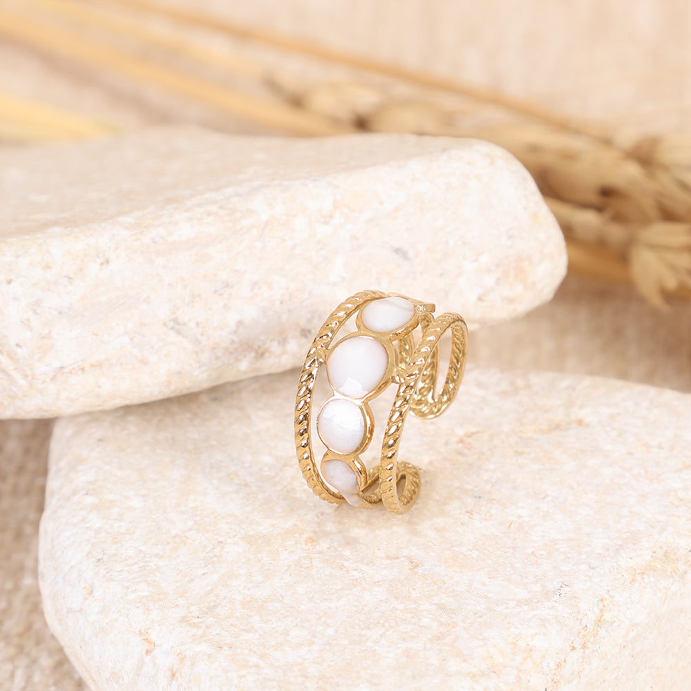 Textured Gold Band White Bubble Open Ring
