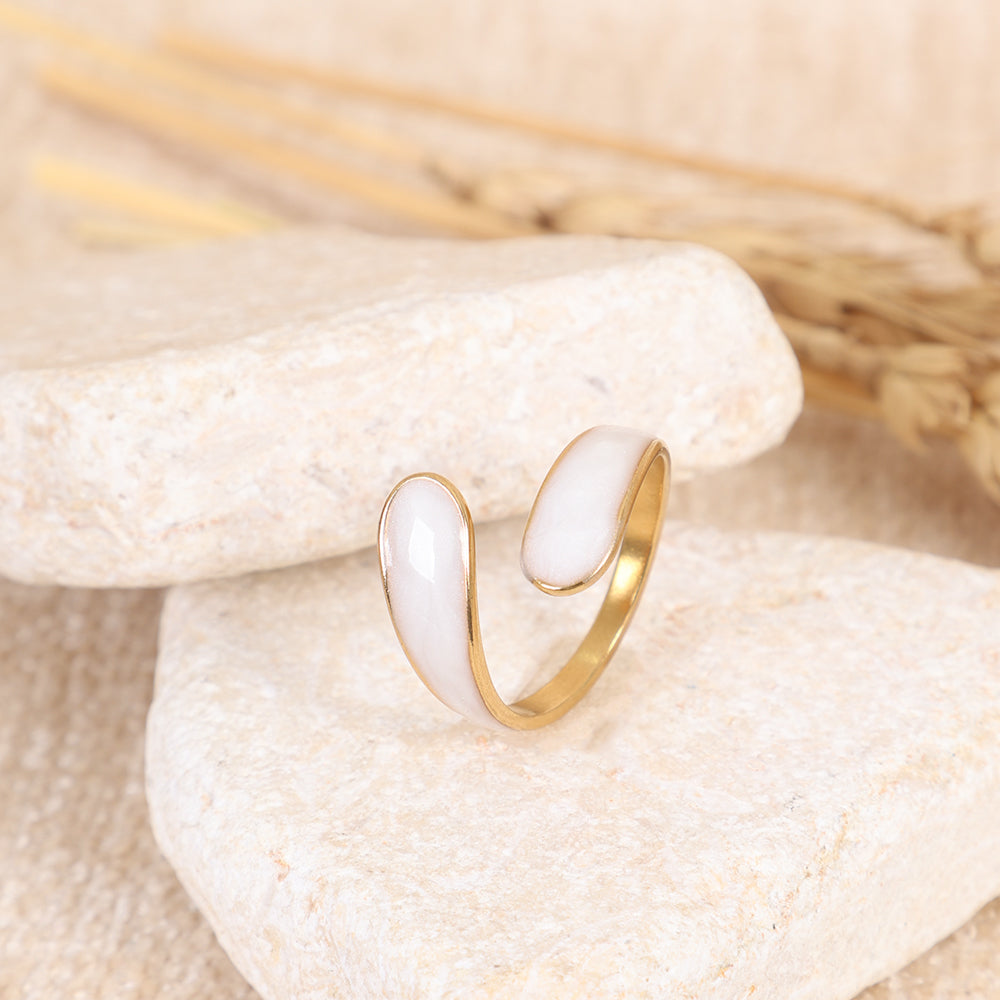 Minimalist White Enamel C-Shaped Open Ring