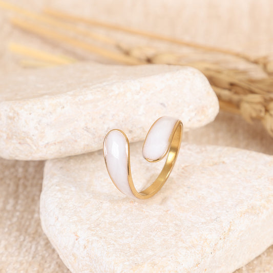 Minimalist White Enamel C-Shaped Open Ring