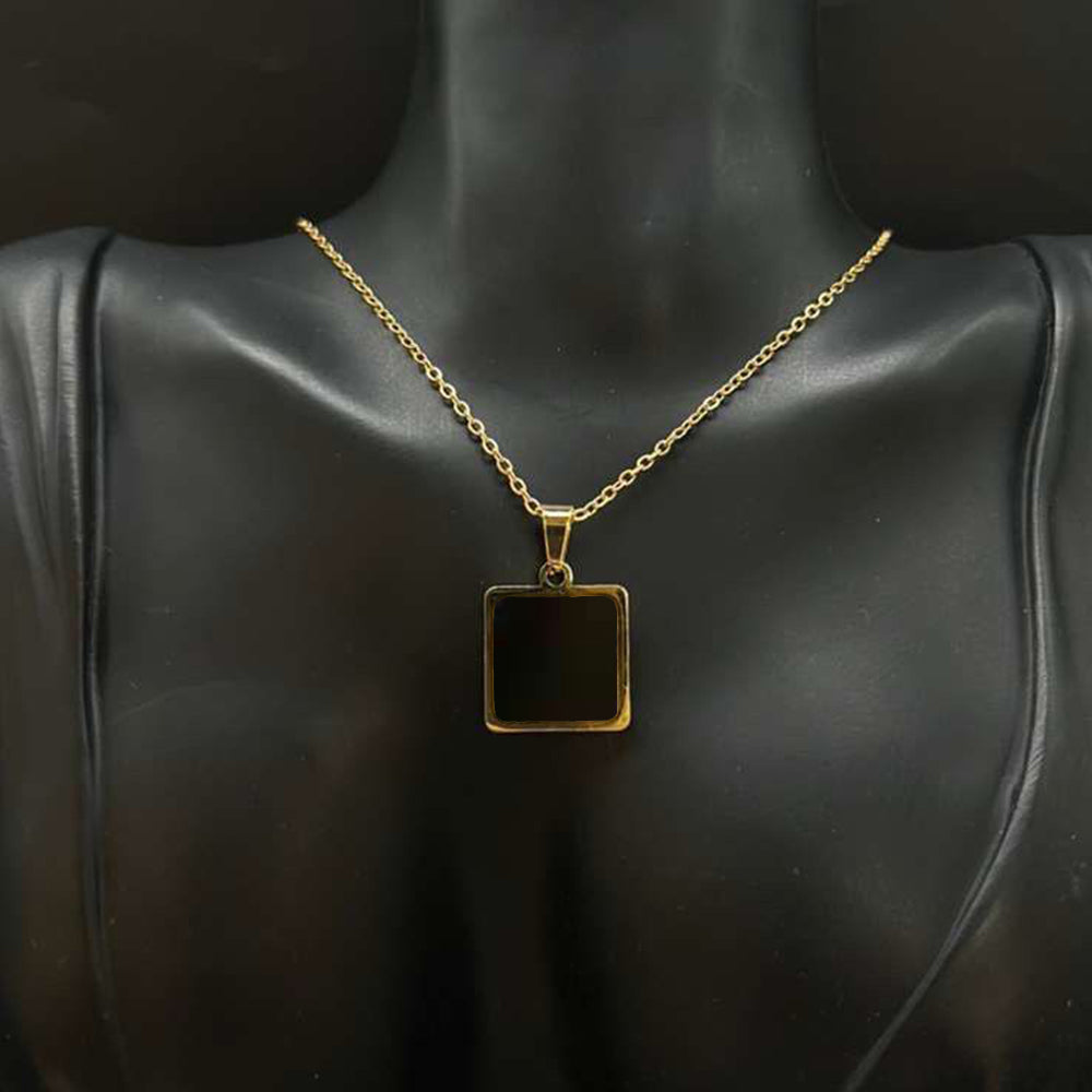Chic Black Enamel Square Pendant Necklace
