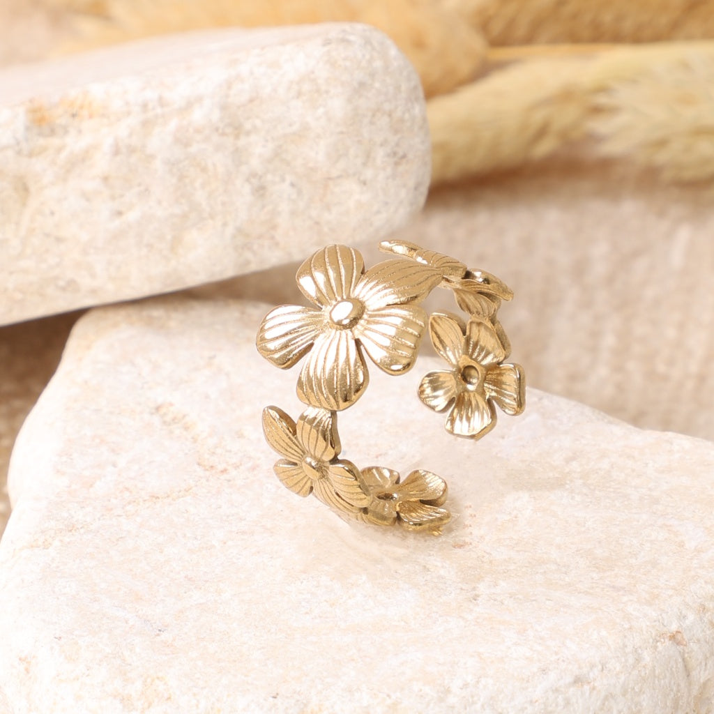 Golden Stacked Floral Ring