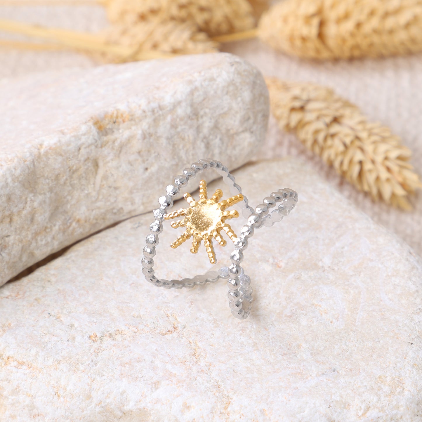Golden and Silver "Sun and Beads" Ring