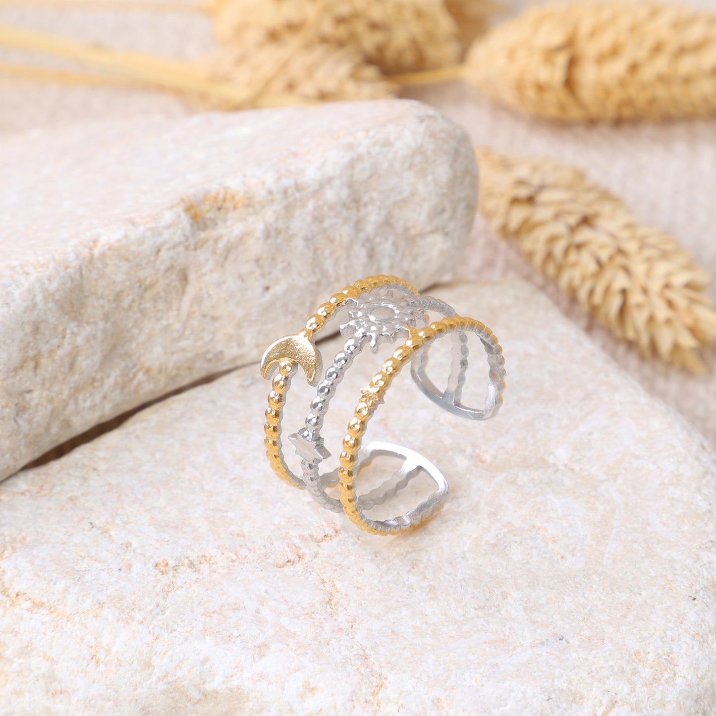 Golden and Silver "Circles and Balls" Ring