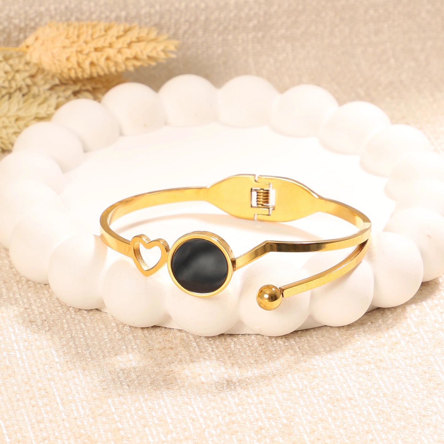 Golden Lock and Heart Bangle Bracelet