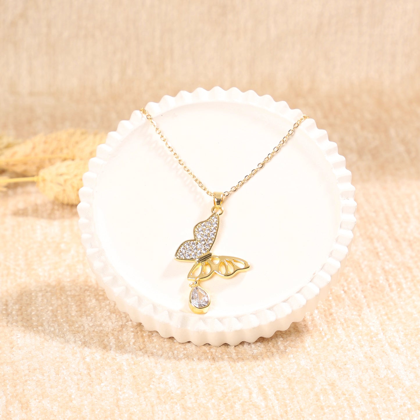 Golden Paved Butterfly Necklace
