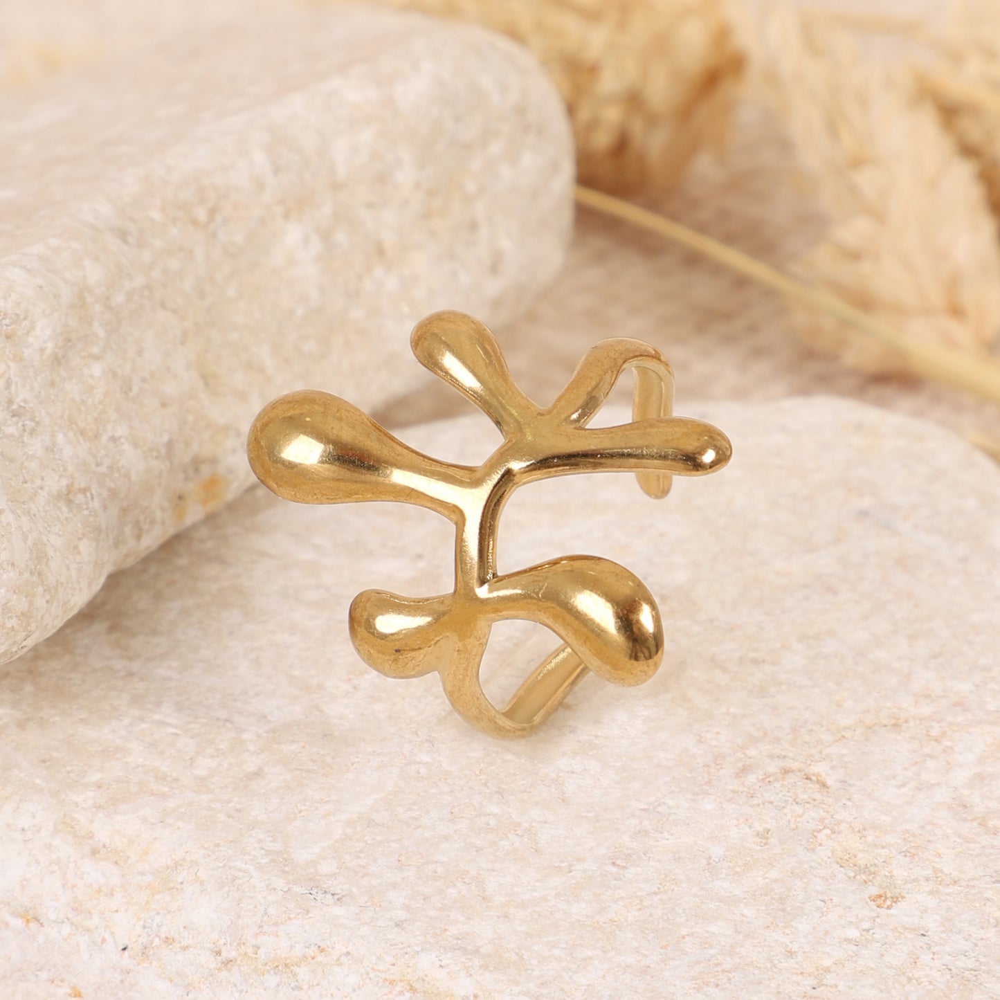 Abstract Organic Shape Gold Open Ring