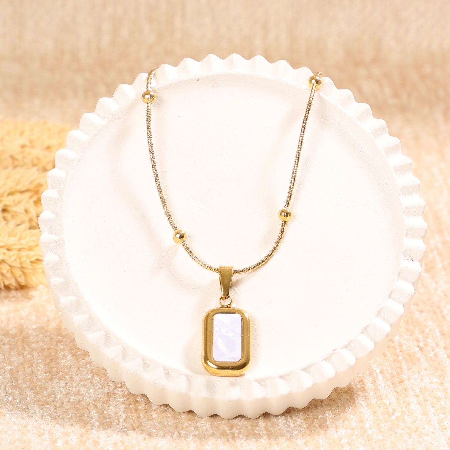 Golden Rectangular Mother-of-Pearl Necklace