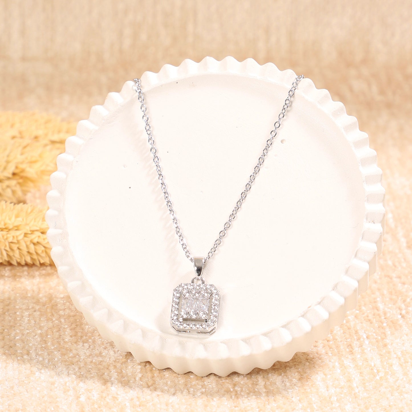 Silver Square Crystal Necklace