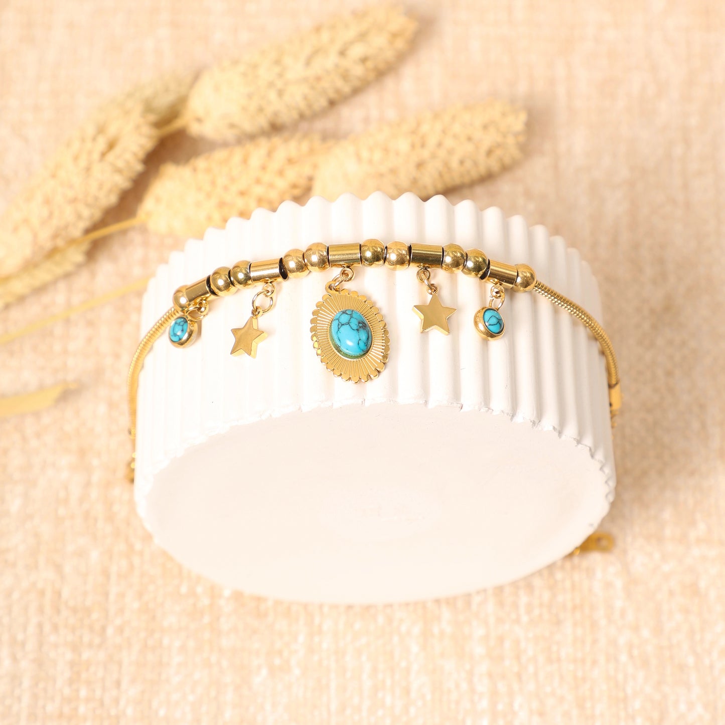 Golden Stars and Turquoise Anklet