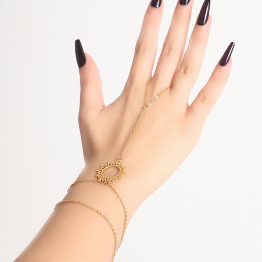 Delicate Gold Sun Hand Chain (Ring Bracelet)
