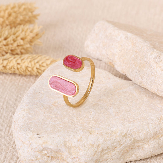 Modern Open Ring with Two-Tone Pink Enamel Bars