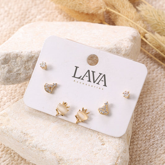 Delicate Gold-Toned Mismatched Stud Earring Set