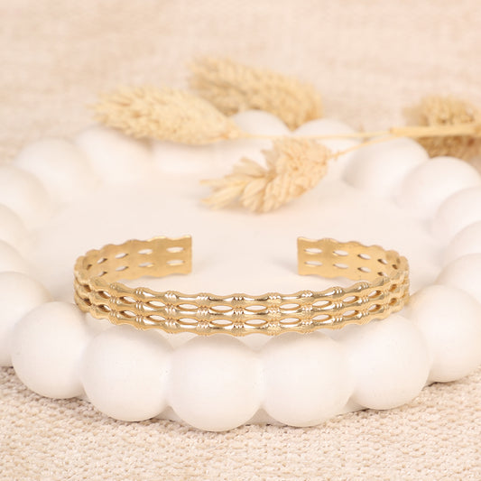 Gold Open Cuff Bangle with Geometric Cutouts