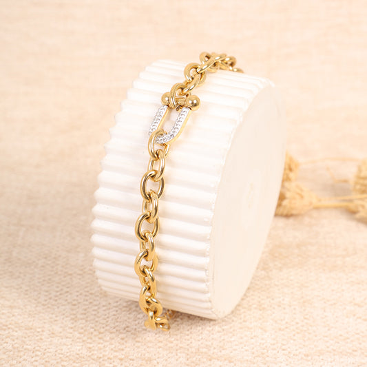 Chunky Gold Chain Bracelet with Pave U-Shaped Clasp