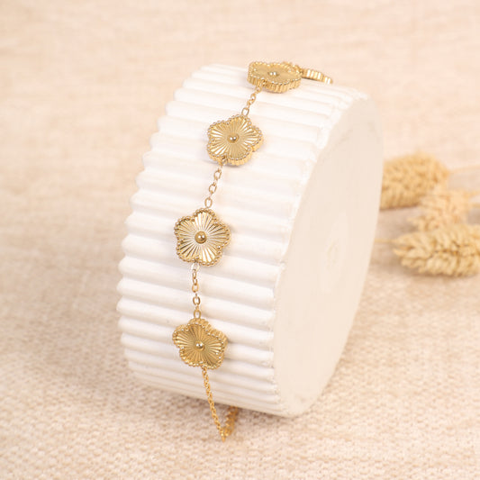 Gold Chain Bracelet with Textured Flower Charms