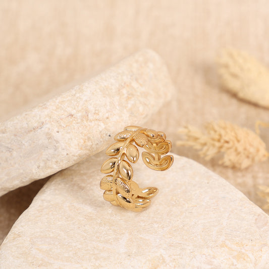Elegant Gold-Plated Olive Branch Adjustable Ring