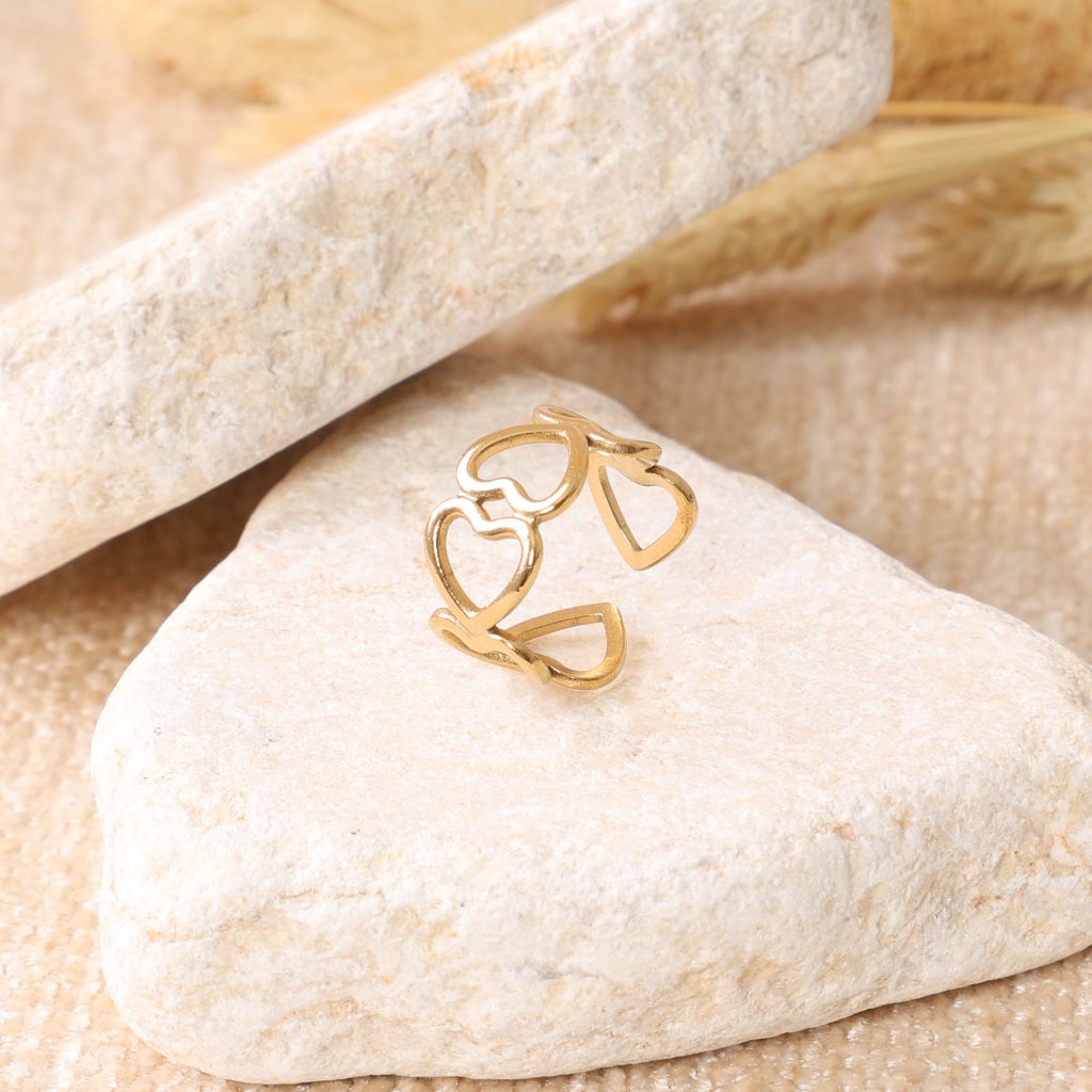 Golden Stacked Hearts Ring