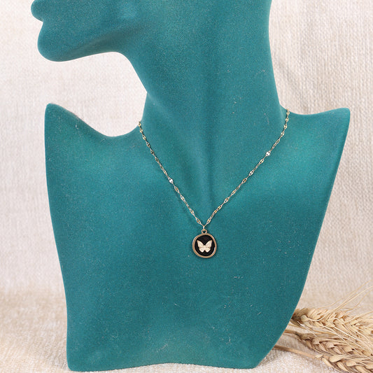 Black Enamel Butterfly Medallion Necklace