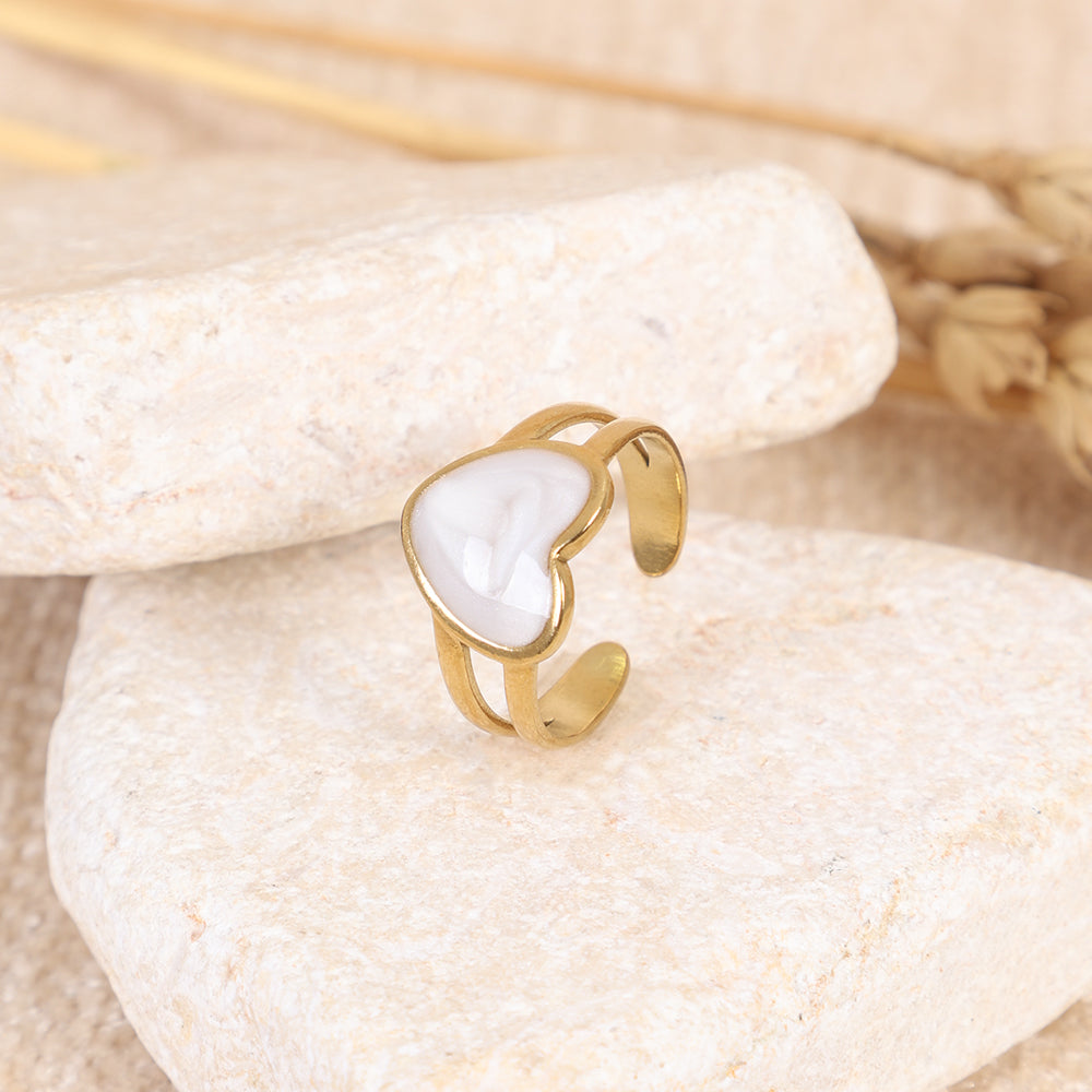 Romantic White Heart Open Adjustable Ring