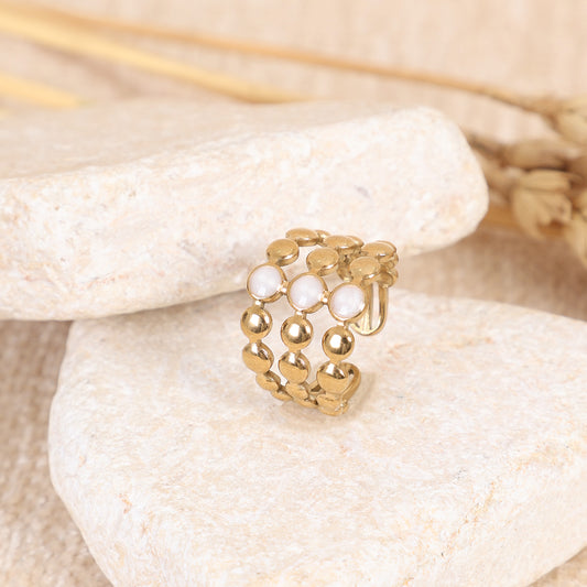 Multi-Row Gold Dot and White Enamel Ring