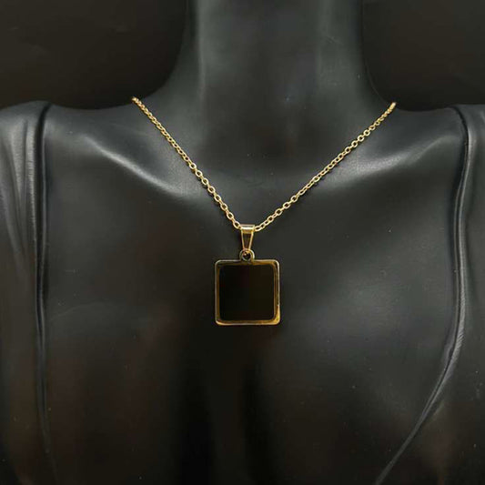 Chic Black Enamel Square Pendant Necklace