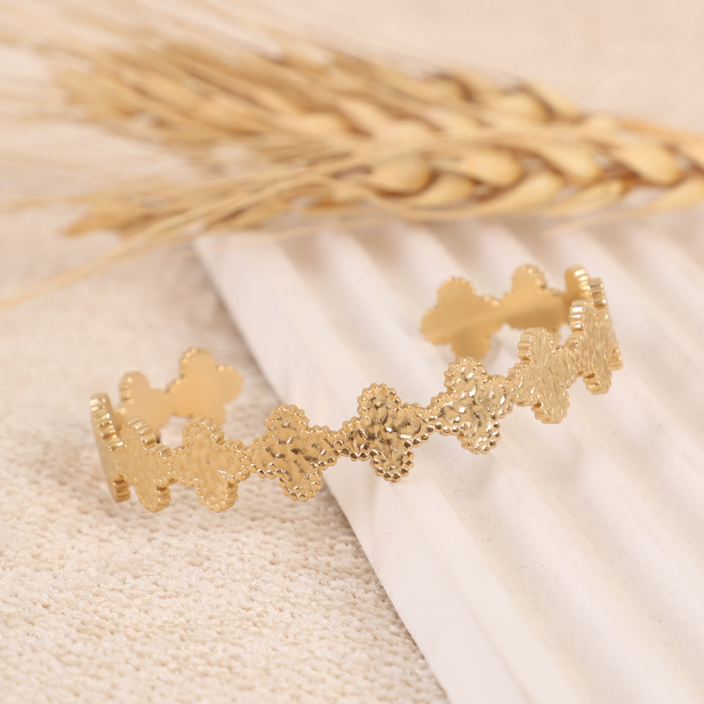 Textured Clover Flower Motif Cuff Bracelet