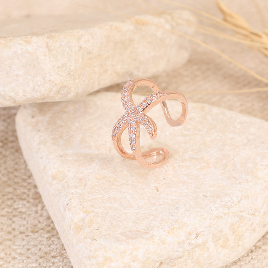 Rose Gold Pave X-Crossover Ring