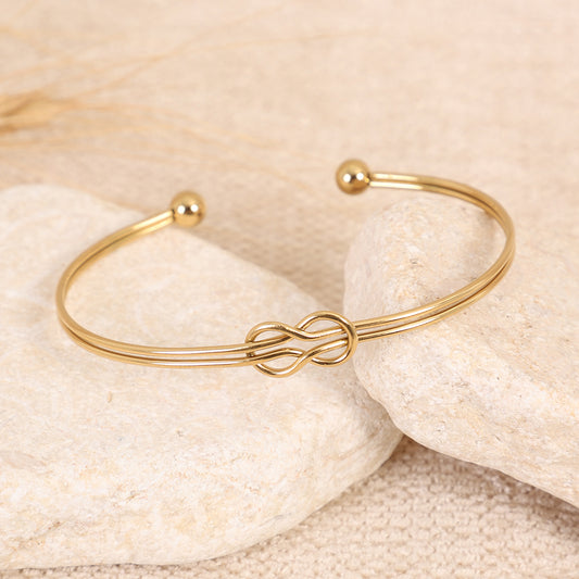Minimalist Gold Knot Open Bangle