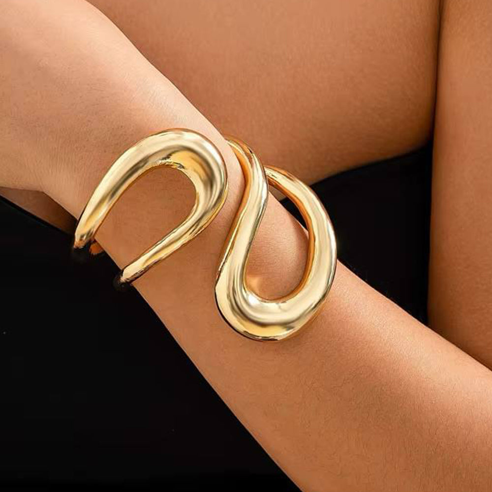 Bold Sculptural Double Loop Gold Cuff Bracelet