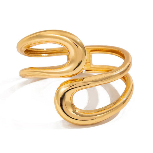Bold Sculptural Double Loop Gold Cuff Bracelet