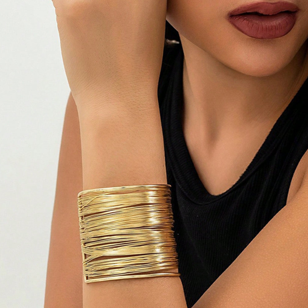 Wide Multi-Layer Wire Coil Cuff Bracelet