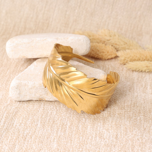 Golden Feather Cuff Bracelet