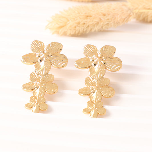 Golden Dangle Flower Earrings