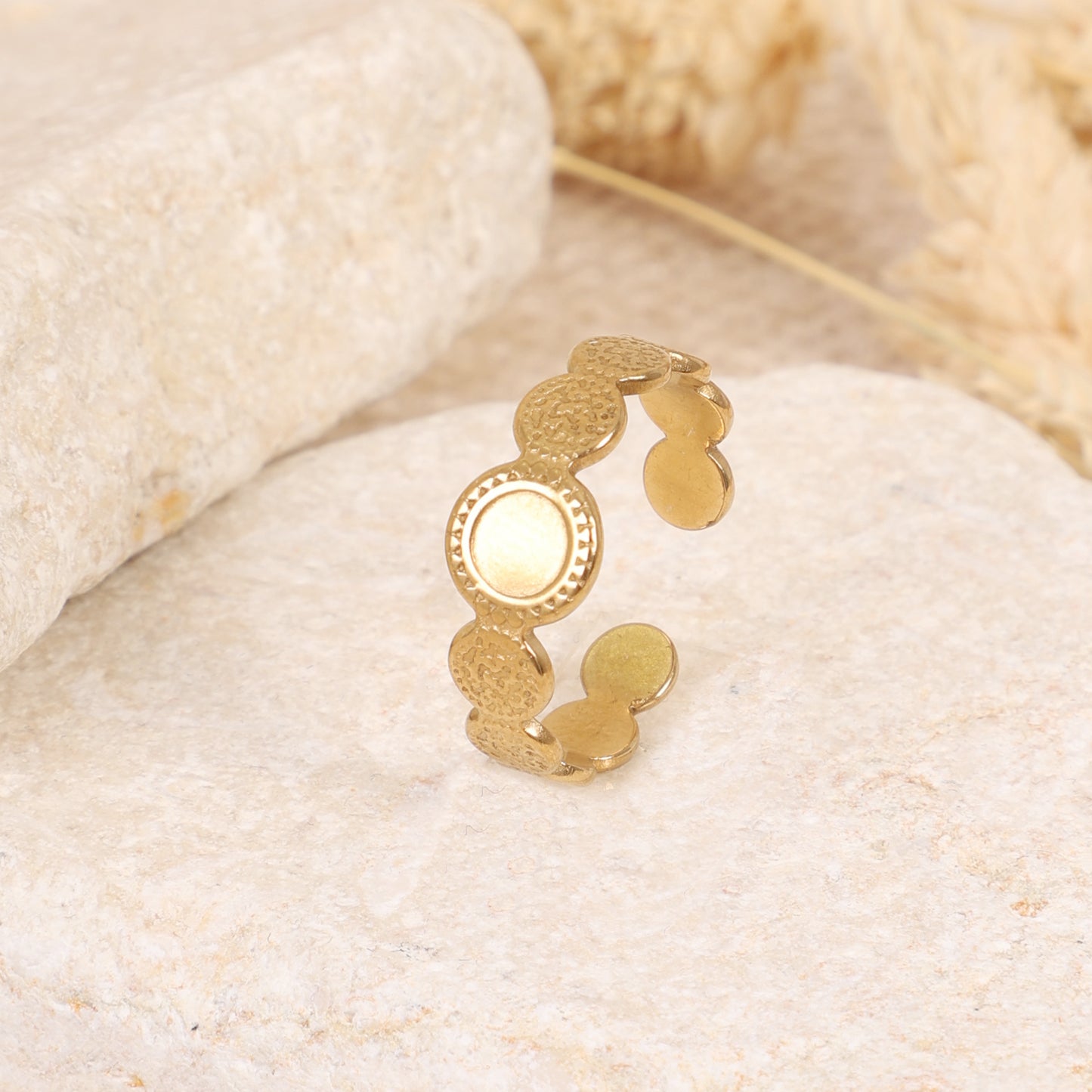 Gold Coin Disc Adjustable Ring with Central Setting