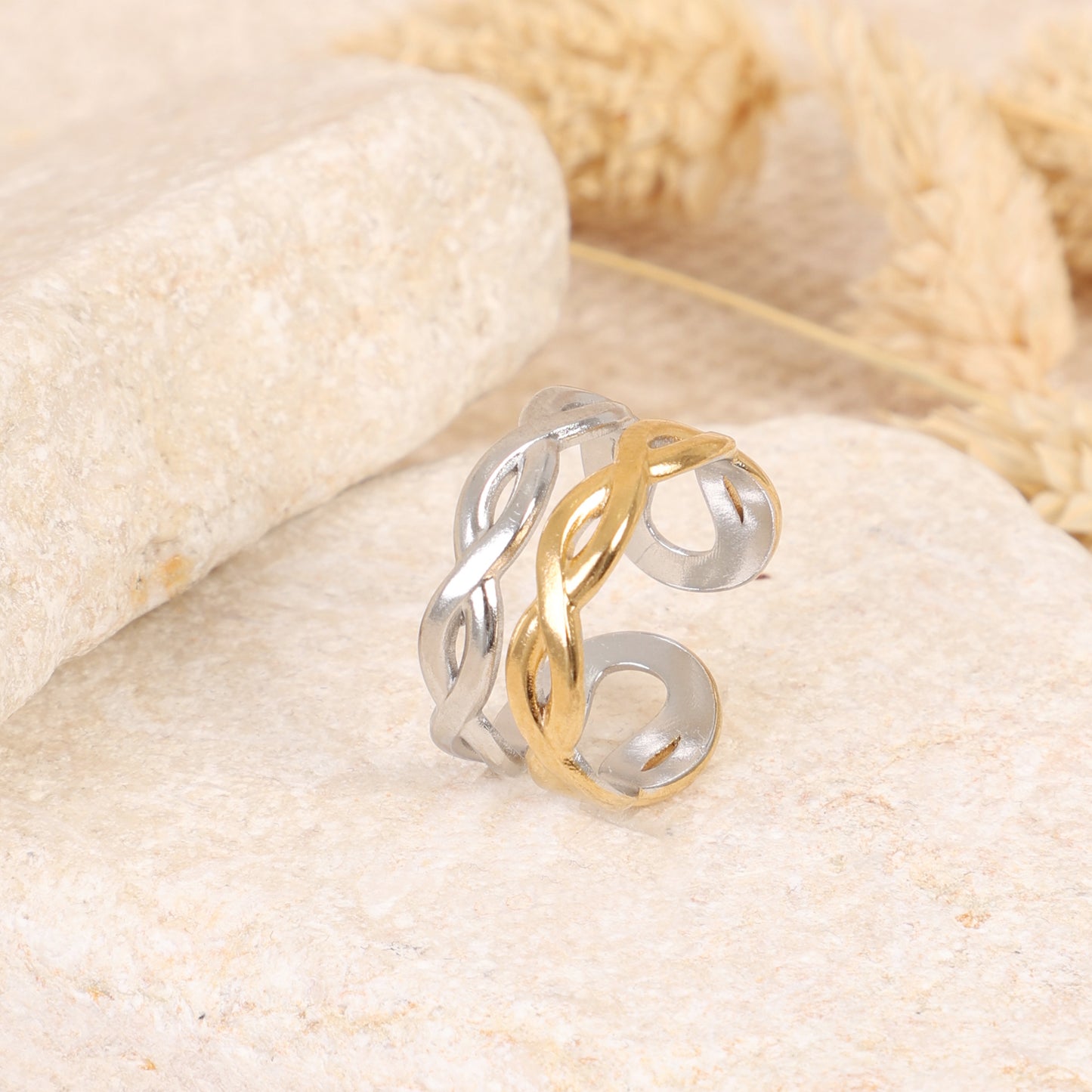 Two-Tone Braided Open Ring (Silver & Gold)