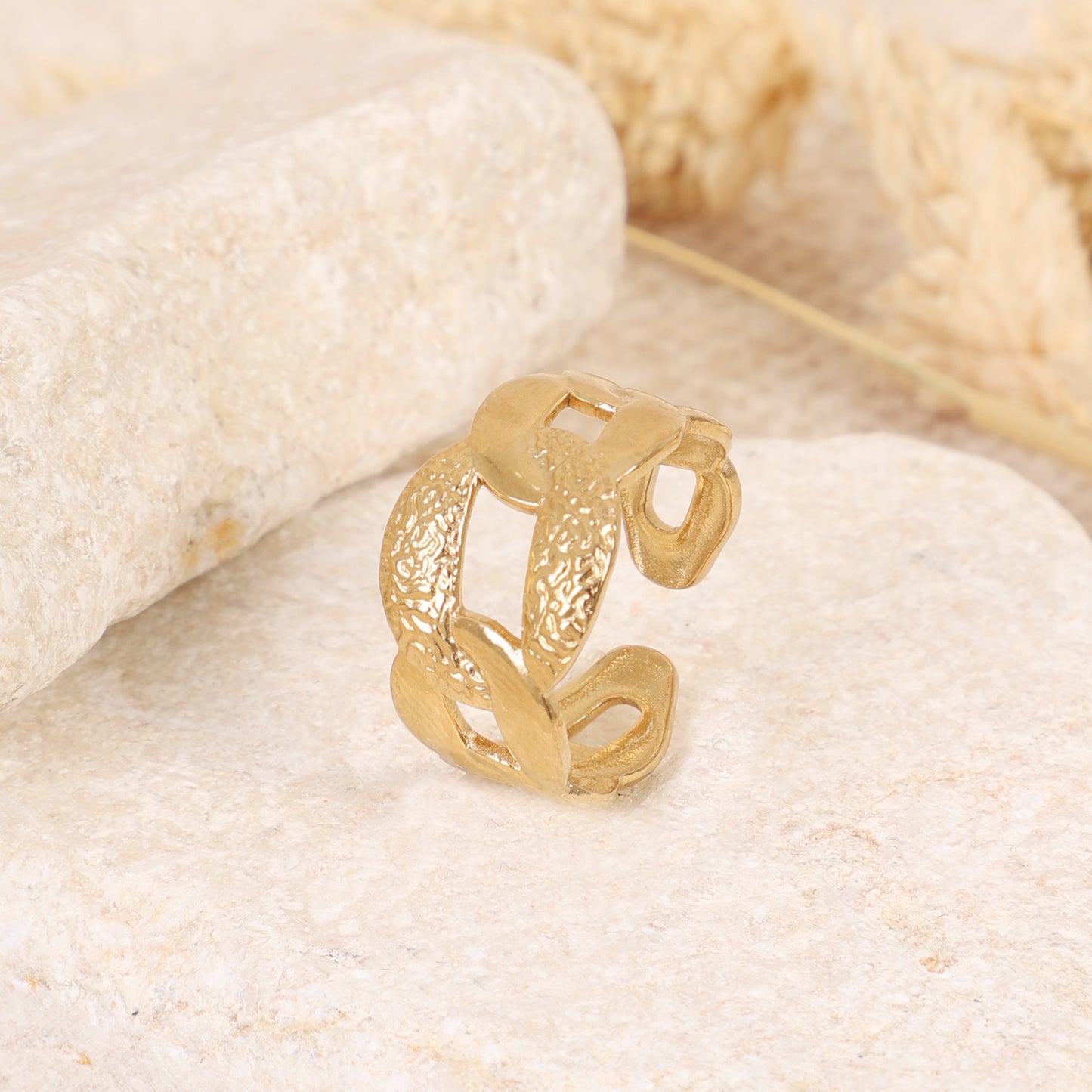 Textured Gold Chain Link Adjustable Ring