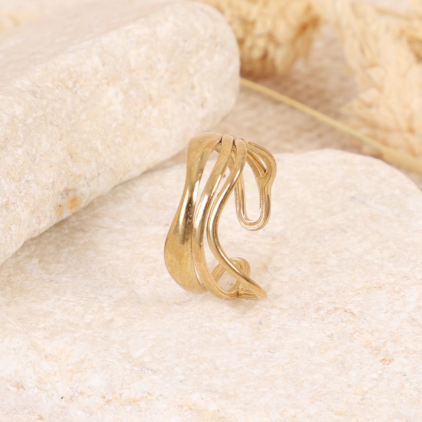 Gold Wave Multi-Band Adjustable Ring