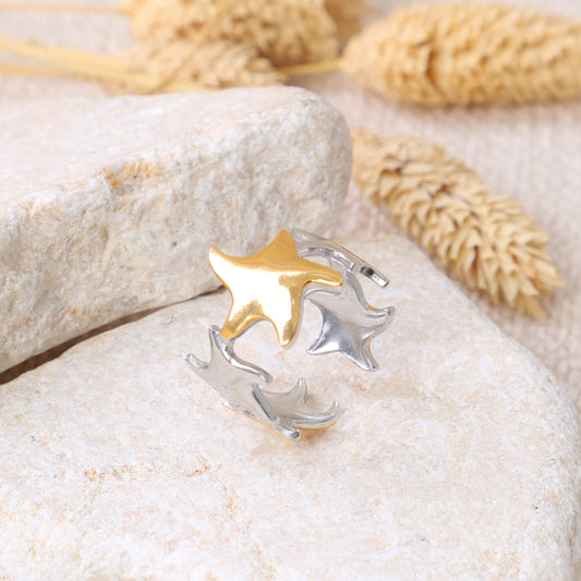 Golden and Silver "Intertwined Stars" Ring