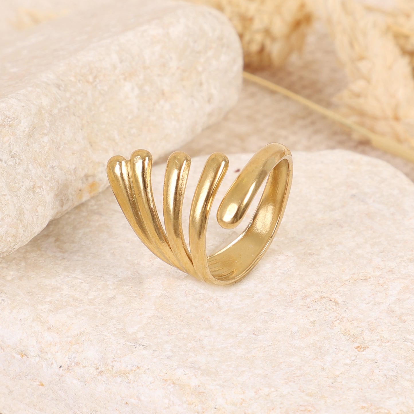 Gold Multi-Band Fan Adjustable Ring