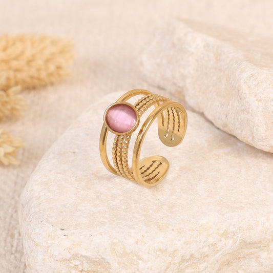 Golden "Pink Stones" Ring