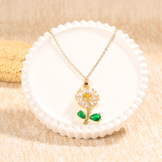 Paved Sunflower Necklace