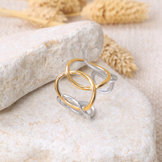 Golden and Silver "Intertwined Elegance" Ring