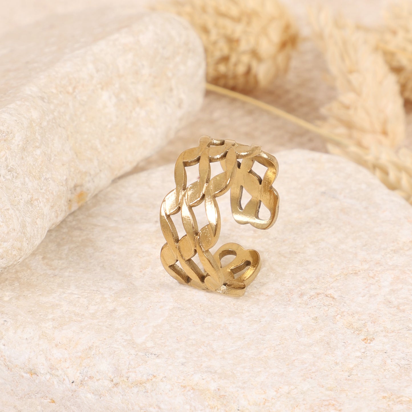 Wide Gold Chain Link Cutout Ring
